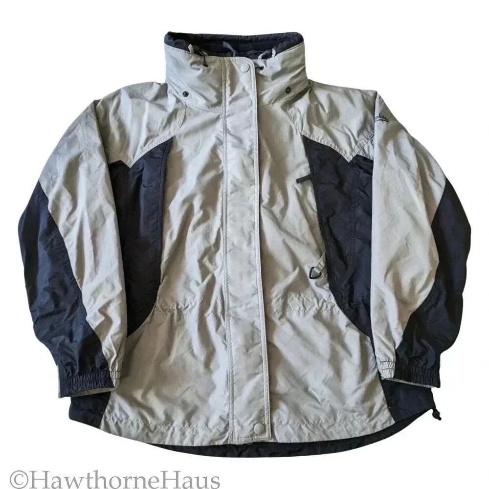 COLUMBIA Sunrise Peak Hidden Hood Ski Jacket Size L Zip Pockets Liner Zipper